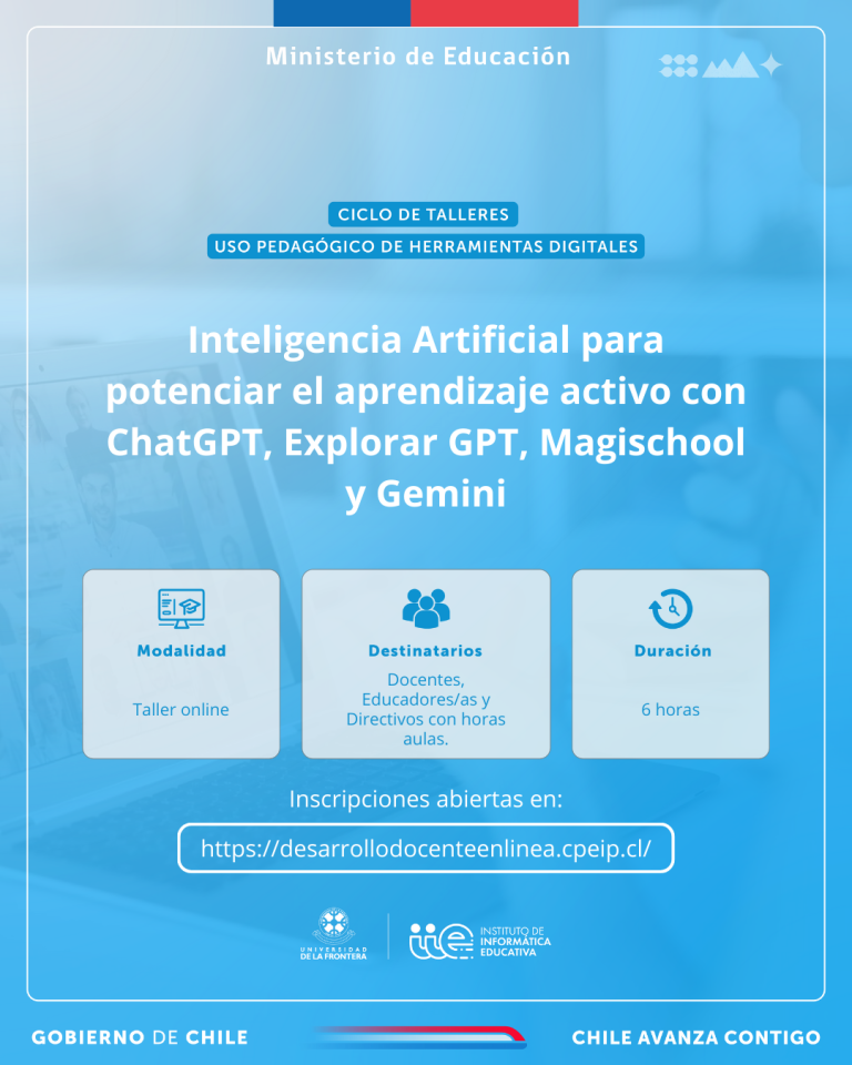 Taller: Inteligencia Artificial para potenciar el aprendizaje activo ChatGPT, Explorar GPT, Magicschool y Gemini