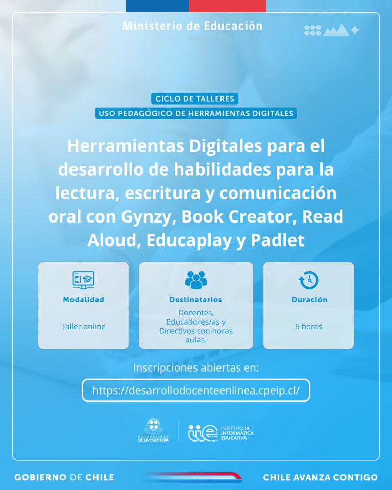 Taller: Herramientas digitales para el desarrollo de habilidades para la lectura, escritura y comunicación oral con Gynzy, Book Creator, Read Aloud, Educaplay y Padlet